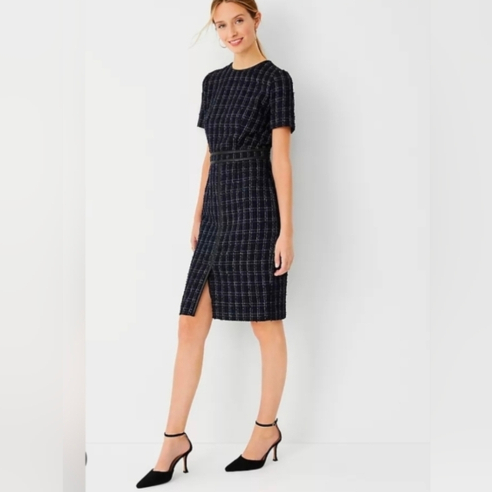 Ann Taylor Blue and White Tweed Dress